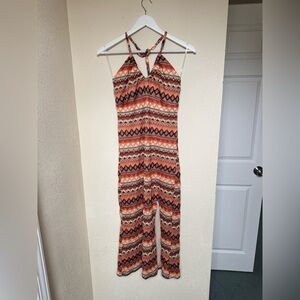 wild fable Orange & Cream Patterned Halter Jumpsuit